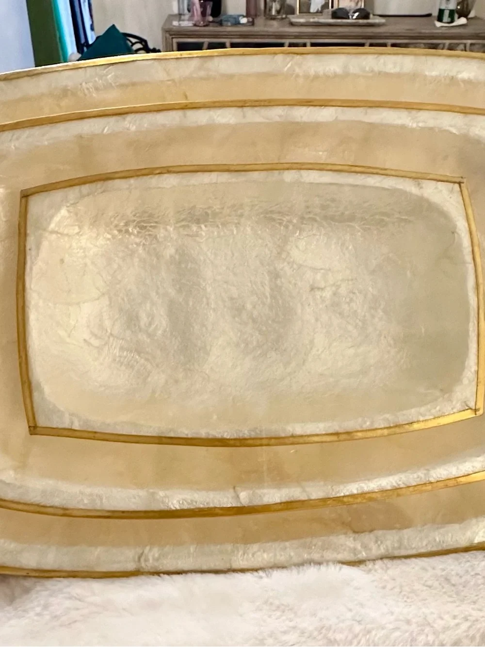 Luxury Capiz Shell Bath Tray with Gold Trim - Cream